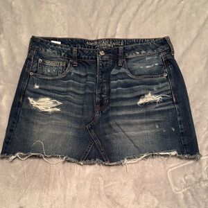 American Eagle Outfitters Dark Blue Distressed Denim Mini Skirt